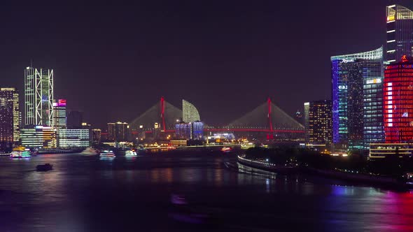 Buildings Reflected in Huangpu River in Shanghai Timelapse