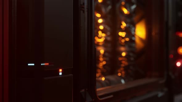 Futuristic Dark Data Center with Metal and Lights
