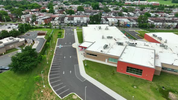 Urban city school in downtown USA. American education theme.