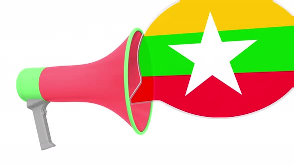 Megaphone and Flag of Myanmar on the Speech Balloon