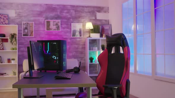 Gaming Chair in a Room with Powerful Pc for Online Gaming