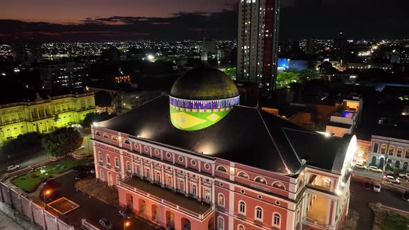 Sunset sky over Amazonas Theater at downtown Manaus Brazil.