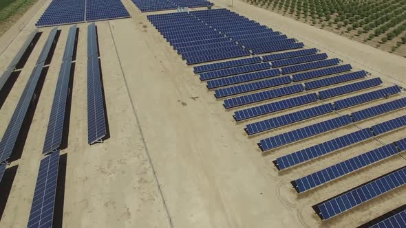 Solar panel . aerial view. A solar power plant located in a valley.