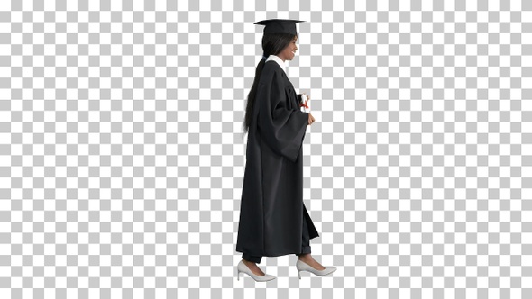 Young african graduate student walking and laughing, Alpha Channel