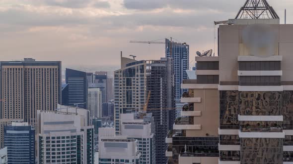 Dubai Marina Skyscrapers and Jumeirah Lake Towers View From the Top Aerial Timelapse in the United