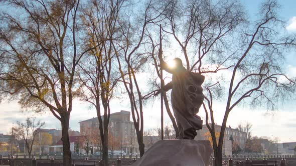 The Monument to Holy Apostle Andrew the FirstCalled in the on the City Park Strelka Timelapse in