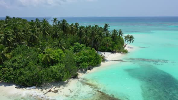 Aerial top down scenery of exotic coast beach trip by shallow water with white sand background of jo