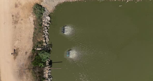 Aerial view of vast Fish farm pools.