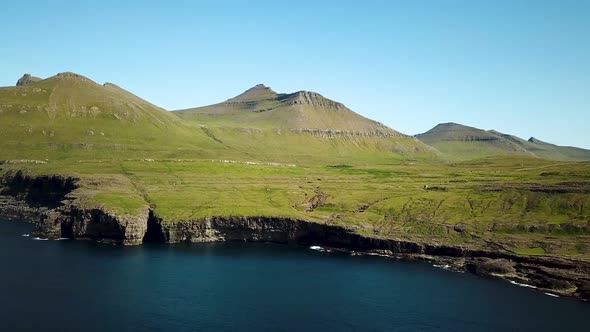 Aerial View of a Faroese Mountains Faroe Islands