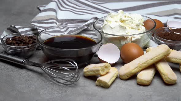 Frame Made of Ingredients for Making Traditional Italian Dessert Tiramisu