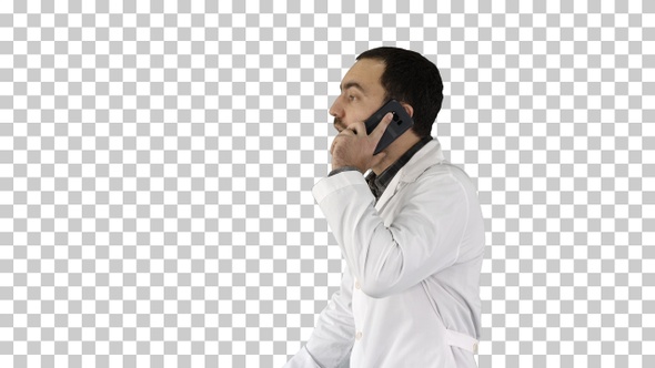 Doctor talking on mobile phone, Alpha Channel