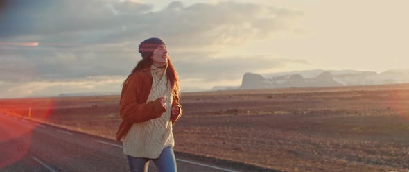 Person runs along countryside