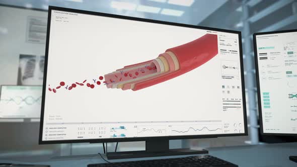 Interface of the microscopic scanner studying the bloodstream in the artery alt