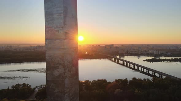 Monument Motherland in the Morning. Kyiv, Ukraine. Aerial View