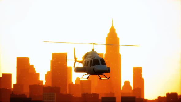 Silhouette Helicopter at City Scape Background