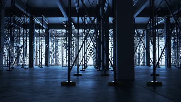 Reinforced concrete building construction site. The floor with scaffolding.