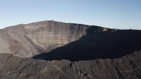 Aerial view of Piton de la Fournaise, a crater on Reunion Island.