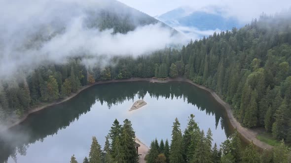 Mountain Lake Synevyr. Aerial View of the Carpathian Mountains in Autumn. Ukraine