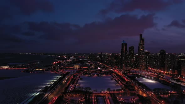 Chicago at Night in Winter