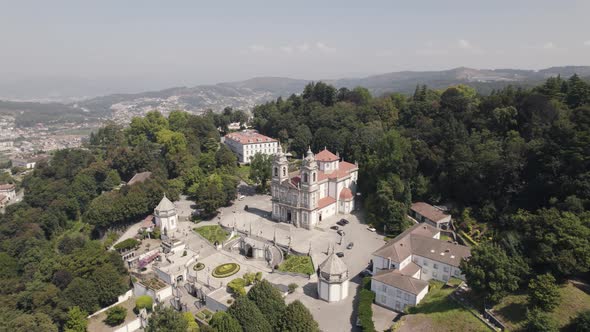 Bom Jesus do Monte, Catholic shrine Tenões, Portugal, Aerial POI Drone