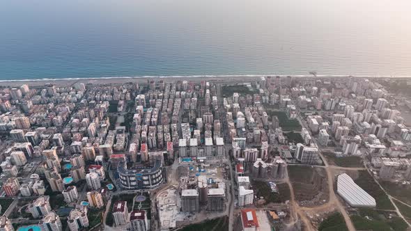 Colorful Panorama over the city Aerial View 4 K Alanya Turkey