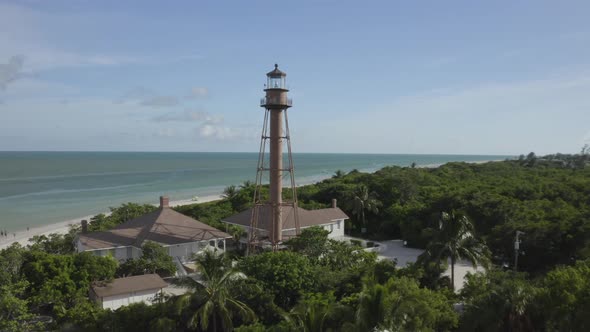 Sanibel Island, Florida Lighthouse Drone Pushes In