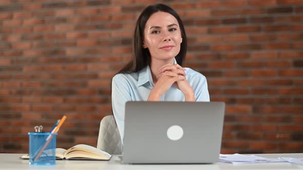 Portrait Lovely Confident Young Adult Successful Caucasian Office Worker Business Lady Corporate