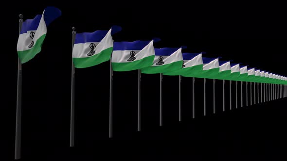 Row Of Lesotho Flags With Alpha 4K