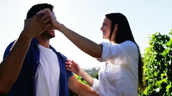 Romantic couple dancing at a vineyard