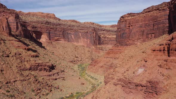 Aerial View Grand Canyon With Red Rocks Massive And A Dry Riverbed