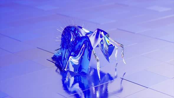 A Diamond Spider Covered with a Blue Cape Walks on the Mirror Tiles
