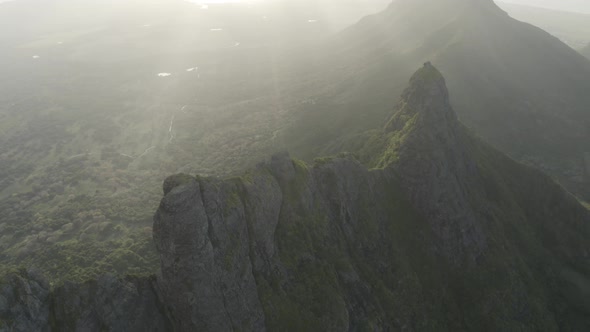 Aerial view of a Trois Mamelles, a mountain peak on Mauritius island.