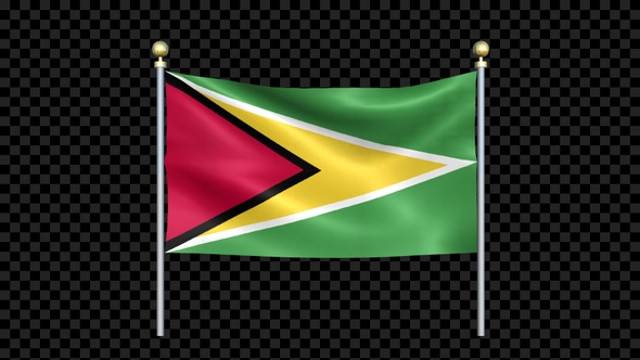 Flag Of Guyana Waving In Double Pole Looped