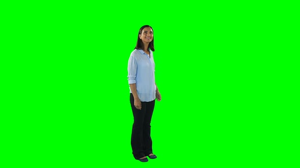 Smiling woman touching digital screen 4k