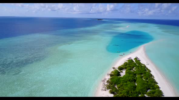 Aerial top view texture of marine coastline beach voyage by shallow ocean and white sandy background