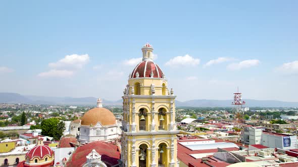 scene with rotation drone of the cathedral of Atlixco