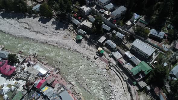 Gangotri village in the state of Uttarakhand in India seen from the sky