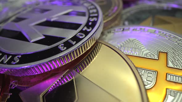 Litecoin LTC with Bitcoin BTC and Etherium Coin Rotate on the Table