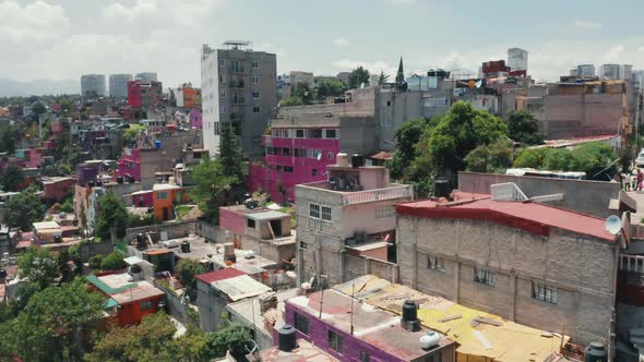 Closeup of Famous Mexico Landmark with Vibrant Pink Colored Slum in Mexico, 