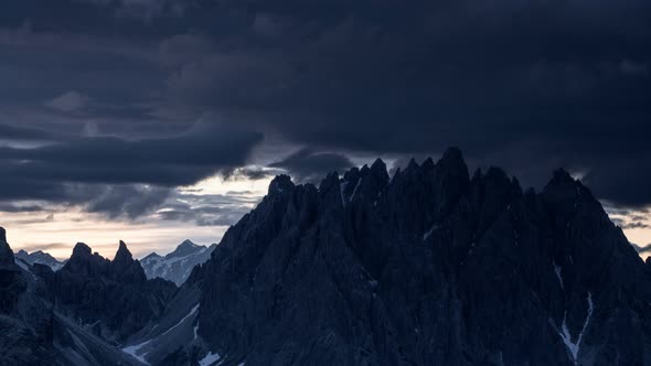 Time Lapse Dark Clouds Move Over Dolomites Mountains Italy