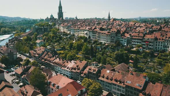 Aerial Footage Over the City of Bern  Flying Above