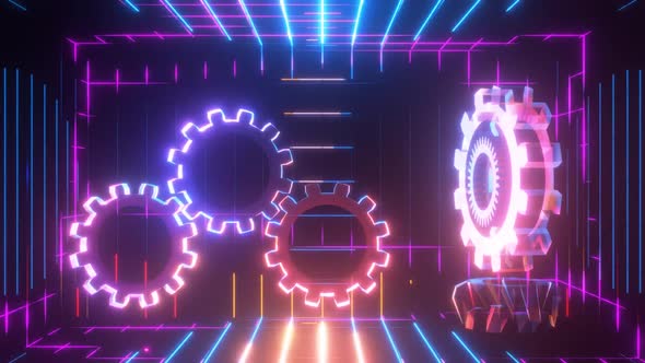 Colorful glowing acoustic speakers. Neon 80s retro style