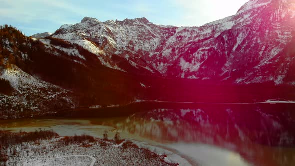 Beautiful Winter Landscape on the Lake Offensee in the Mountains in Upper Austria Salzkammergut