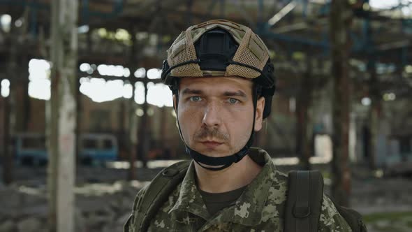 Portrait of Fearless Defender in Safety Helmet and Uniform