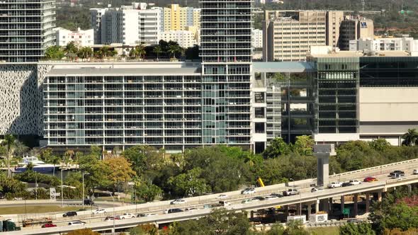 Bumper To Bumper Traffic In Miami. 4k Aerial Drone Video Of The Dolphin Expressway