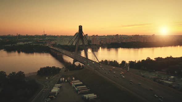 Sunset at River Bridge Aerial