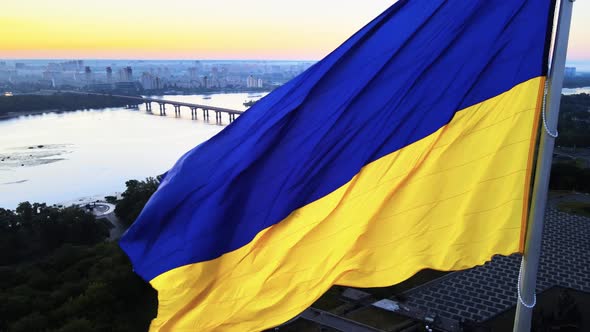 Kyiv - National Flag of Ukraine By Day. Aerial View. Kiev