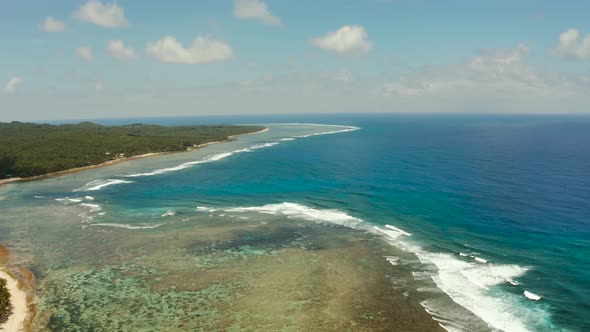 The Coast of Siargao Island Blue Ocean and Waves