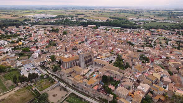 Drone Flight Over Castello D'Empuries Town