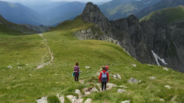 Mother With Daughters Hiking By The Fagaras Ridge 6